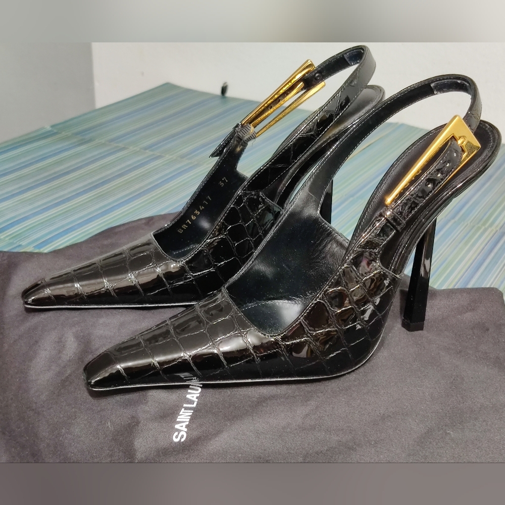 Saint Laurent Size 7 (EU 37) Lee Embossed Cocco Louisana Slingback Pump - Picture 2 of 8